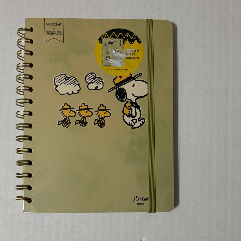 New yoobi x peanuts 75 years spiral journal 100 pages 6 x 8 sticker sheet